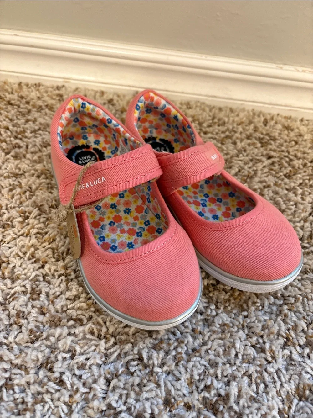 Livie & Luca Girls Coral Pink Mary Jane Canvas Shoes